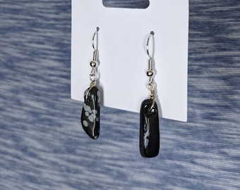 Handmade Snowflake Obsidian Earrings OOAK