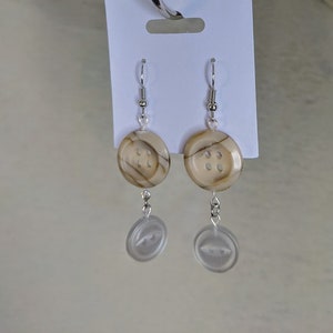 Double Button handmade earrings tan and brown