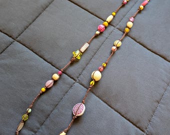Avatar Na'vi inspired Pink White and Yellow beaded necklace handmade woven cord braided accessory