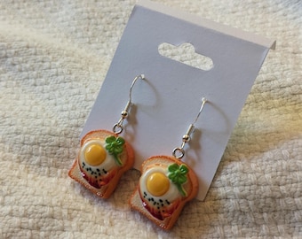 Eggs and toast handmade earrings breakfast themed food accessories