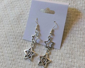 Silver star earrings handmade alt accessory stacked double stars