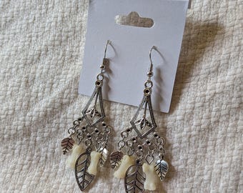 OOAK vulture Culture Red Fox bone and silver leaves earrings gothic leaf accessory