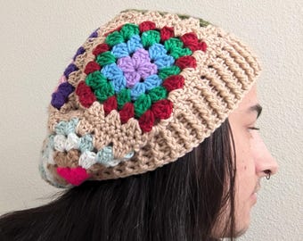 OOAK Oversized Crochet beanie handmade granny square hat adult size