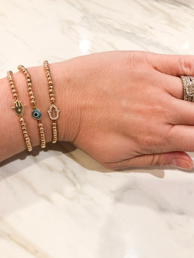 14k Gold Filled Beaded Charm Bracelet Gold Layer Bracelet Etsy