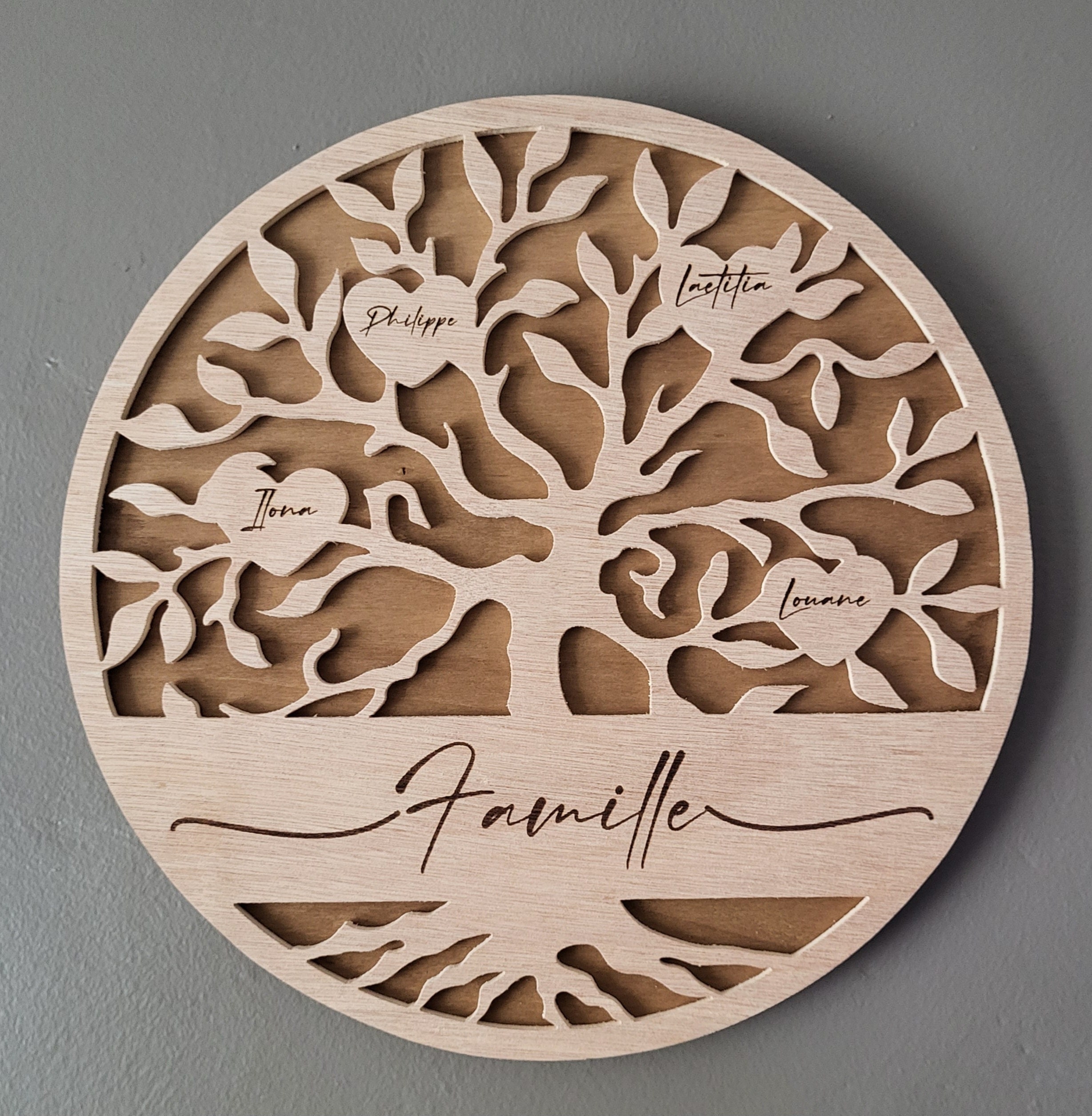 Lampe déco arbre de vie et son socle personnalisable en bois graver