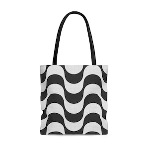 Copacabana Beach bag - Rio- Brazil - Reusable tote Bag - Copacabana Beach Tote Bag- Checked Tote Bag- Black & White curved Pattern Tote Bag