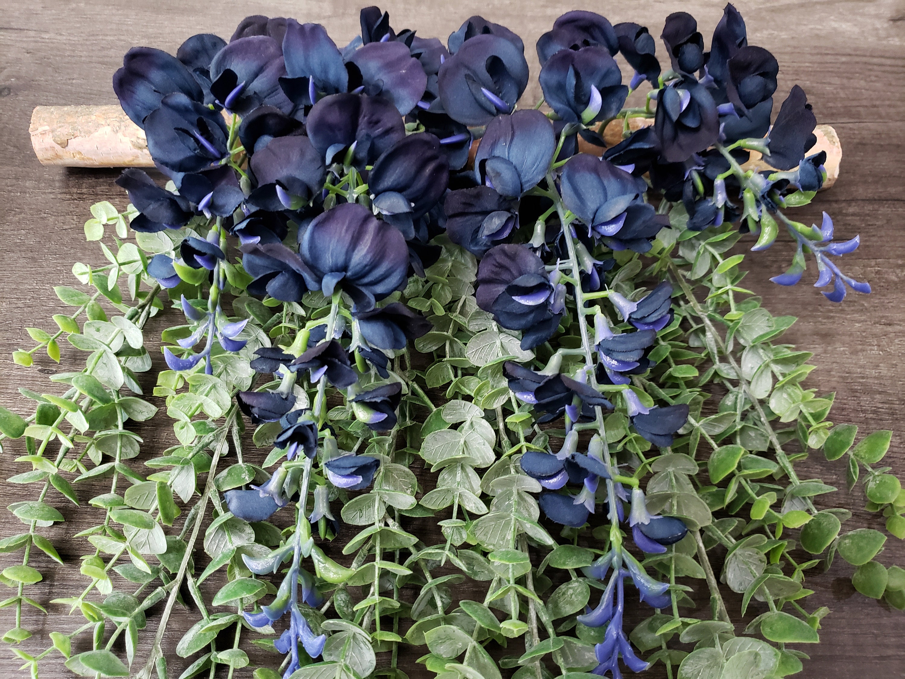 Navy Blue Artificial Wisteria and Green Eucalyptus on Natural Etsy