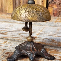 Antiqued Brass Desk Bell on Cast Iron Base - Store Counter Bell- Retail ...