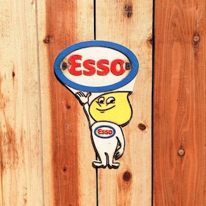ESSO "Happy" Oil Drop Man Cast Iron Advertising Wall Plaque Gas, Oil Garage Sign Wall Decor
