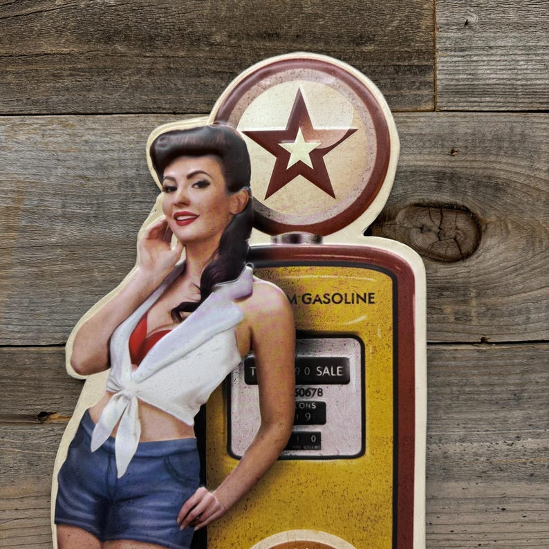 Vintage Gas Pump Pinup Girl Shaped Embossed Metal Sign - Etsy