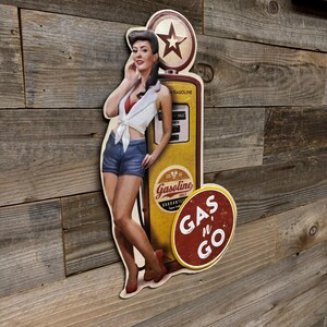 Vintage Gas Pump Pinup Girl Shaped Embossed Metal Sign - Etsy