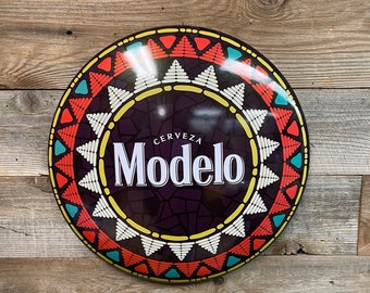 Modelo Aztec Design Logo Round Domed Shaped Metal Sign