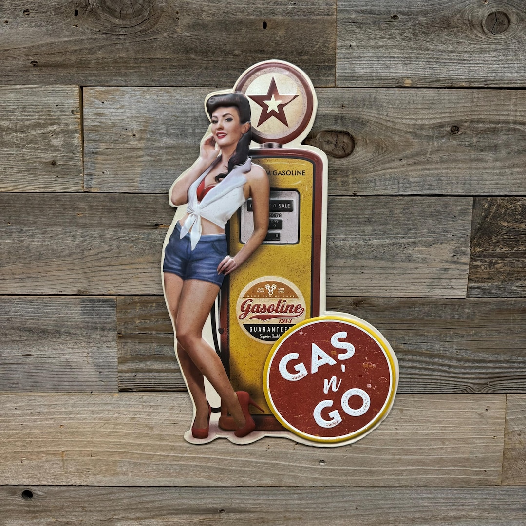 Vintage Gas Pump Pinup Girl Shaped Embossed Metal Sign - Etsy