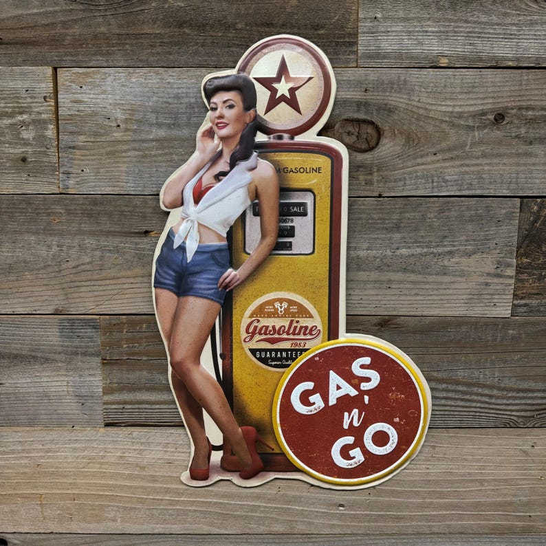 Vintage Gas Pump Pinup Girl Shaped Embossed Metal Sign - Etsy