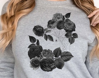 Black Rose Spider Sweatshirt: Gruseliges Goth Frauen Shirt