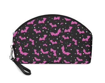 Bat Print Makeup Bag: PU Leather Halloween Cosmetic Pouch