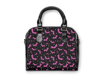 Bat Print Shoulder Bag: Chic Halloween Tote, PU Leather Handbag