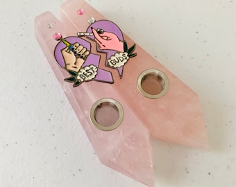 PINK BEST BUDS Crystal Pipe Set Extra Filters Smoking Supplies Quartz Natural Raw Stone Tobacco Gemstone Handcrafted Pipe Gifts For Her Him