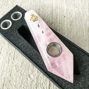 PRESTIGE Rose Quartz Crystal Pipe 2 Extra Filters Smoke Supplies Quartz Natural Raw Stone Tobacco Gemstone Handcrafted Pipe Gift For Her/Him