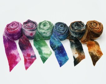 Recycled Hand Painted Velvet Ribbon Pink/Red/Blue/Green/Orange/Raw Edge Velvet Ribbons/Macrame/Macraweave/Weaving/Wedding Bouquet Ribbons
