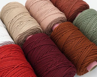4mm Rope (29 colours!) 100% RECYCLED Macrame 3 Ply Triple Rope/500 ft/Cotton String/Rope/Weaving Supplies/Bulk/DIY/Lots of Knots Canada