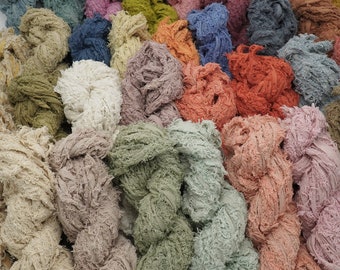 Recycled Cotton Frizz Ribbon/Vegan Yarn/Eco-friendly/Raw Edge/Weaving/DIY Macrame/Art Yarn Supplies/Sustainable