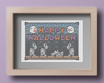 Mario Boo Halloween October Decor  Video Gamer Cross Stitch Pattern (PDF Download)