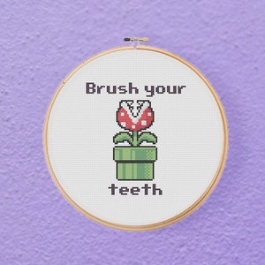 Piranha Plant Brush Teeth  Mario  Video Gamer Bathroom Cross Stitch Pattern PDF Instant Download