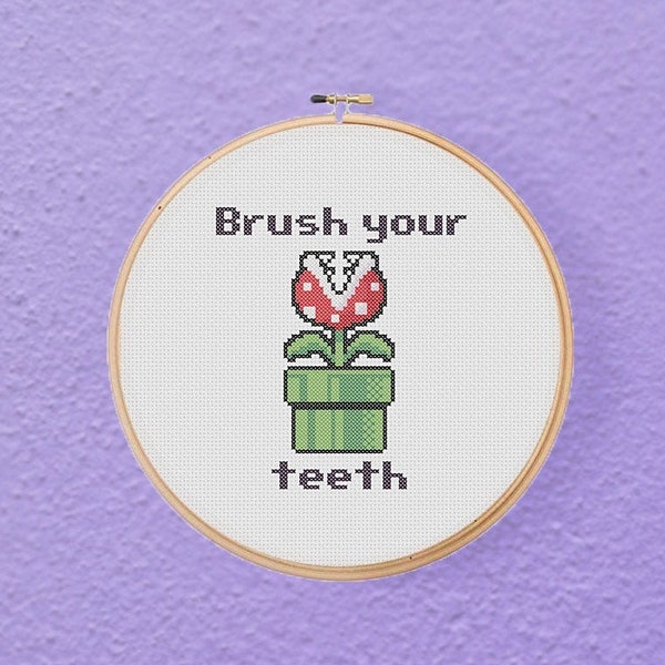 Piranha Plant Brush Teeth  Mario  Video Gamer Bathroom Cross Stitch Pattern PDF Instant Download