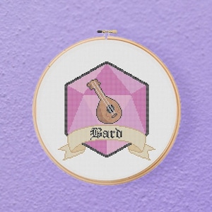 DnD Bard Klasa D20 TTRPG Gra Geeky Home Decor Wzór haftu krzyżykowego PDF Natychmiastowe pobieranie