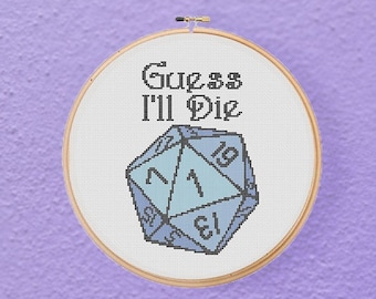Dungeons & Dragons Natural 1 Immagino che morirò D20 DnD Gioco di ruolo da tavolo Geeky Home Decor Schema punto croce PDF Download immediato