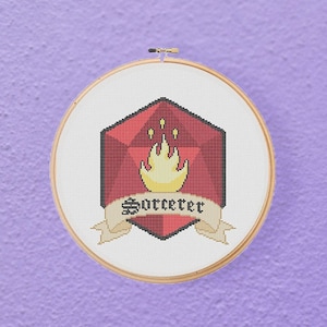 Dungeons & Dragons Sorcerer Class D20 DnD Tabletop Roleplay Game Geeky Home Decor Cross Stitch Pattern PDF Instant Download