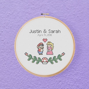 Mario & Peach Personalized Anniversary Gift  Video Gamer Cross Stitch Pattern PDF Instant Download