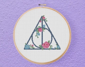 HP Deathly Hallows Book Lover Gift Floral Geeky Cross Stitch Patroon PDF Direct downloaden