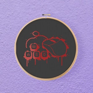 PC Gamer WASD Computer Controller Graffiti Ombre Cross Stitch Pattern PDF Instant Download