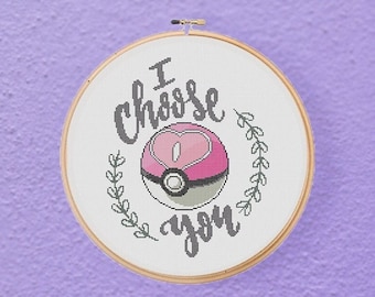 I Choose You Pokemon Love Ball Gamer Home Decor Schema punto croce moderno (download PDF)