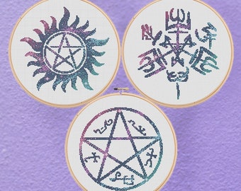 Bovennatuurlijke symbolen Demon Angel Winchester TV Show Popcultuur Geeky Cross Stitch Patroon PDF Direct downloaden