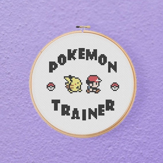 Poke Trainer Ash And Pikachu Video Gamer Geeky Cross Stitch Etsy