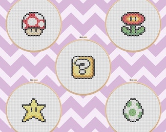 Set di mini schemi per punto croce di Mario Power Ups (download PDF)