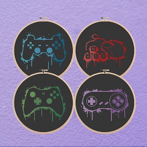 Controller Graffiti Ombre Video Gamer Cross Stitch Pattern Bundle PDF Instant Download