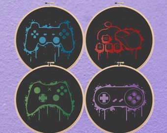Pacchetto di schemi per punto croce con controller graffiti e videogiocatori (download PDF)