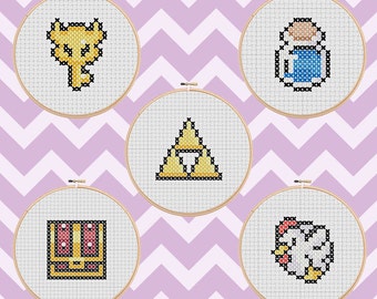 Legend of Zelda Dungeon Items Christmas Ornaments  Video Game Set of 5 Mini Cross Stitch Pattern Bundle (PDF Download)