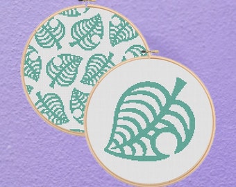 Motif de point de croix ACNH Animal New Horizons Leaf, décoration d'intérieur pour gamer vidéo (téléchargement PDF)