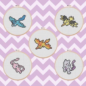 Legendary Poke Sprites Christmas Ornaments  Video Game Set of 5 Mini Cross Stitch Pattern Bundle PDF Instant Download
