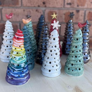 Handmade ceramic Christmas tree, Luminary tree, tea light, Christmas decor, Christmas gift