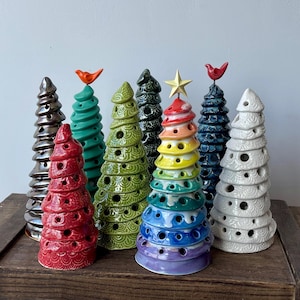 Ceramic Christmas tree luminary, handmade pottery tea light holder, Christmas decor, ceramic Christmas decoration, handmade gift, tree decor