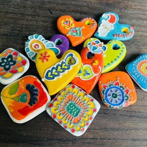Handmade ceramic Valentine heart fridge magnets vibrant colours