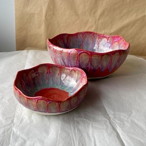 Set of 2 Handmade Pink blue Glaze Bowl | Set of Two Unique Ceramic Serving Bowls | Artisan Pottery Fruit Bowl | Functional Ceramic Art