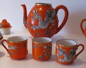Japan-Satsuma porcelain tea service from the 19th. Orange