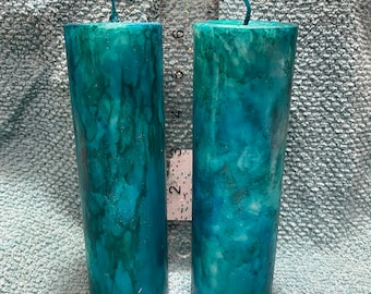Marbled pillar candles set of two.pick your choice of colors  2 x 6 inches